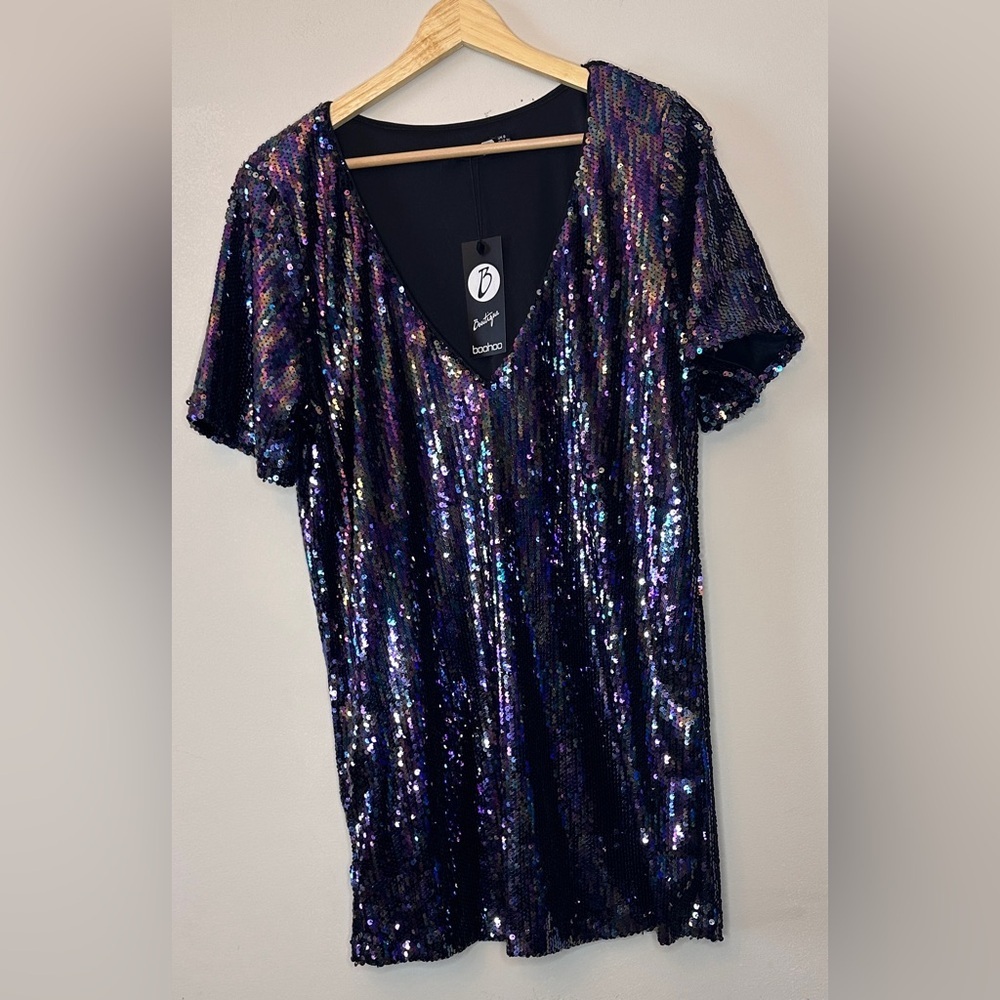 New Size 4 Purple Sequin Boutique Jessica Sheath Dress, Boohoo